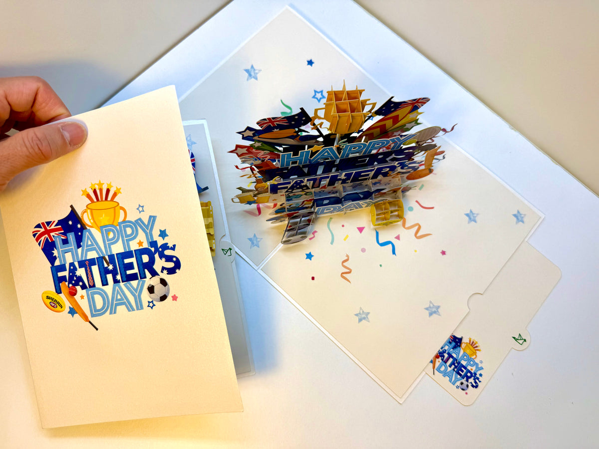 Happy Father’s Day with Aussie Sports & Games Origami Pop Cards 3D Pop Up Greeting Card Happy Birthday Thank You Handmade Gift Thinking of You Blank Card for Any Occasion Happy Mother's Day Happy Father's Australiana Celebration