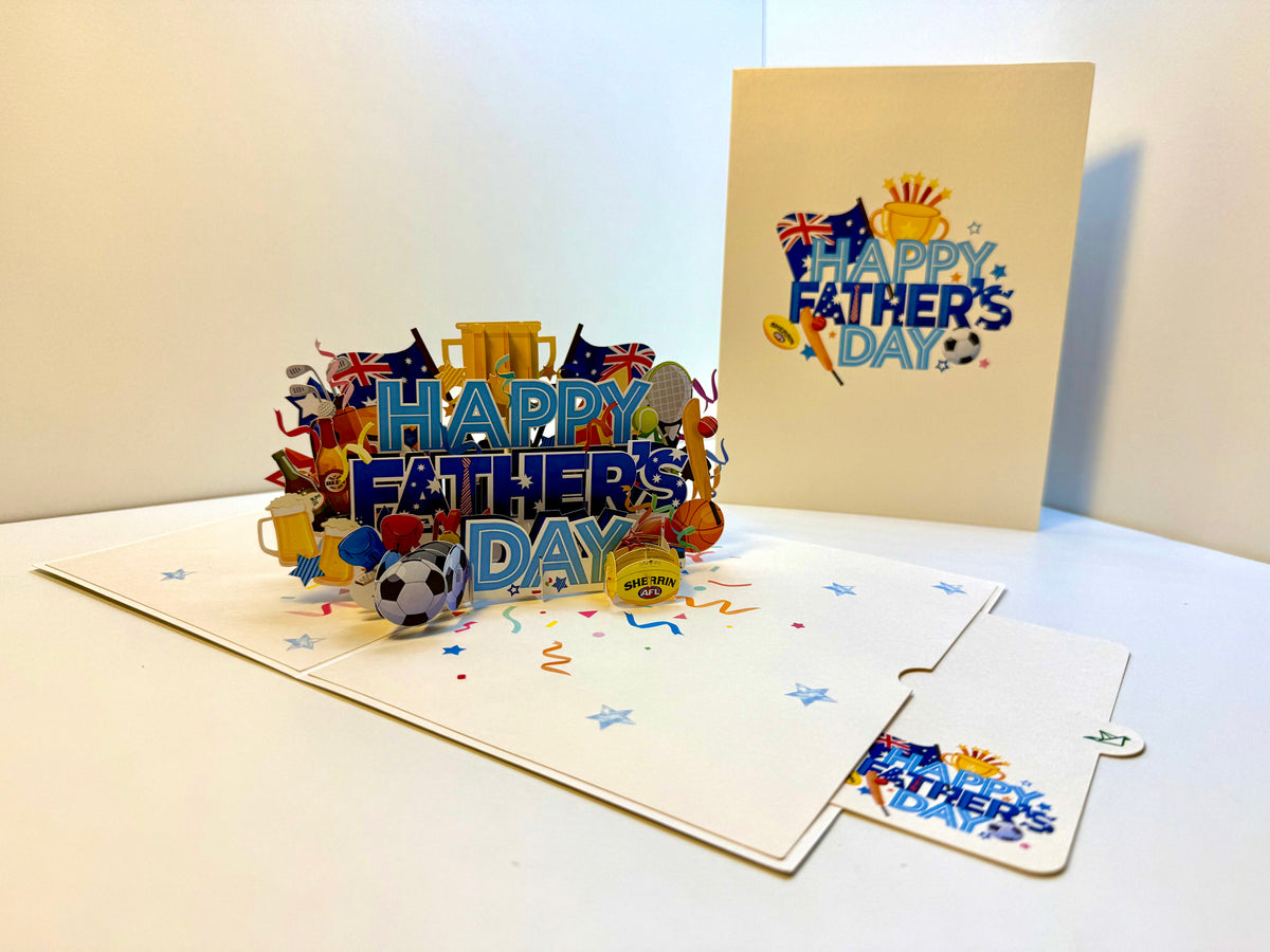 Happy Father’s Day with Aussie Sports & Games Origami Pop Cards 3D Pop Up Greeting Card Happy Birthday Thank You Handmade Gift Thinking of You Blank Card for Any Occasion Happy Mother's Day Happy Father's Australiana Celebration