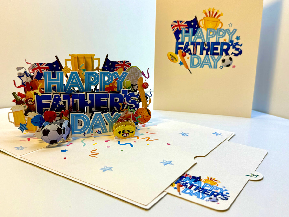 Happy Father’s Day with Aussie Sports & Games Origami Pop Cards 3D Pop Up Greeting Card Happy Birthday Thank You Handmade Gift Thinking of You Blank Card for Any Occasion Happy Mother's Day Happy Father's Australiana Celebration