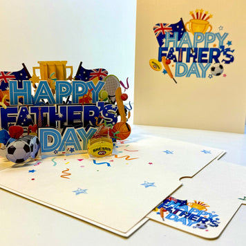 Happy Father’s Day with Aussie Sports & Games Origami Pop Cards 3D Pop Up Greeting Card Happy Birthday Thank You Handmade Gift Thinking of You Blank Card for Any Occasion Happy Mother's Day Happy Father's Australiana Celebration