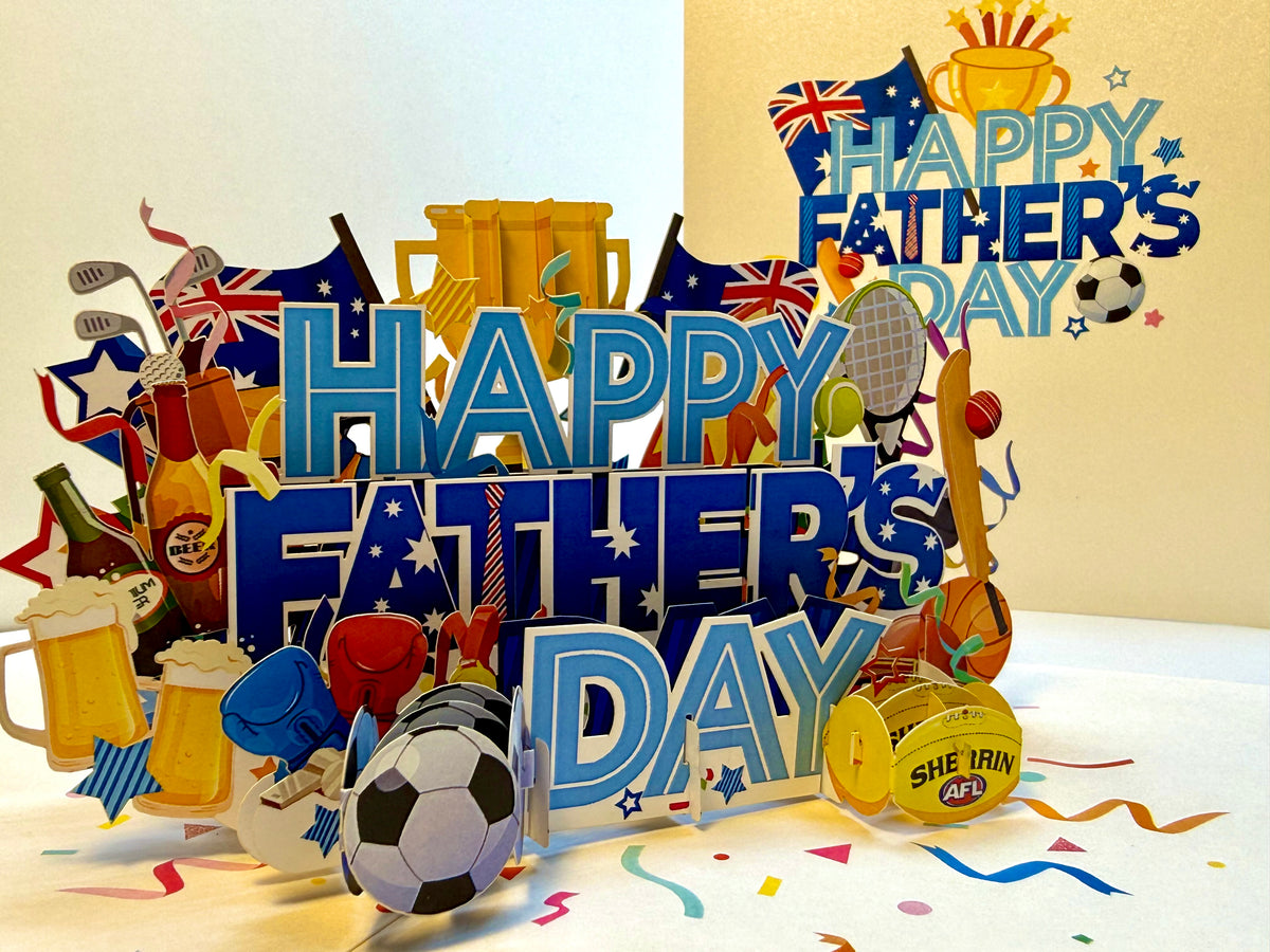 Happy Father’s Day with Aussie Sports & Games Origami Pop Cards 3D Pop Up Greeting Card Happy Birthday Thank You Handmade Gift Thinking of You Blank Card for Any Occasion Happy Mother's Day Happy Father's Australiana Celebration