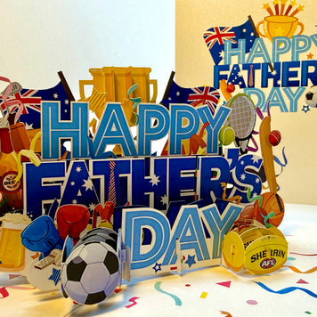Happy Father’s Day with Aussie Sports & Games Origami Pop Cards 3D Pop Up Greeting Card Happy Birthday Thank You Handmade Gift Thinking of You Blank Card for Any Occasion Happy Mother's Day Happy Father's Australiana Celebration