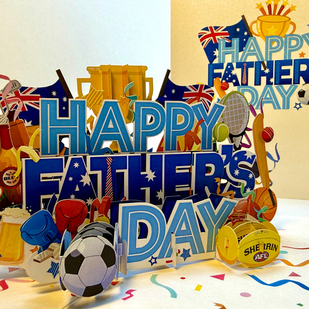 Happy Father’s Day with Aussie Sports & Games Origami Pop Cards 3D Pop Up Greeting Card Happy Birthday Thank You Handmade Gift Thinking of You Blank Card for Any Occasion Happy Mother's Day Happy Father's Australiana Celebration