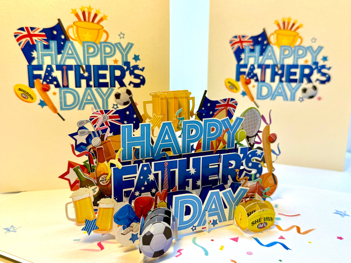 Happy Father’s Day with Aussie Sports & Games Origami Pop Cards 3D Pop Up Greeting Card Happy Birthday Thank You Handmade Gift Thinking of You Blank Card for Any Occasion Happy Mother's Day Happy Father's Australiana Celebration