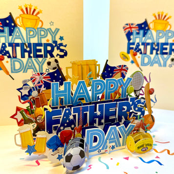 Happy Father’s Day with Aussie Sports & Games Origami Pop Cards 3D Pop Up Greeting Card Happy Birthday Thank You Handmade Gift Thinking of You Blank Card for Any Occasion Happy Mother's Day Happy Father's Australiana Celebration