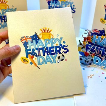Happy Father’s Day with Aussie Sports & Games Origami Pop Cards 3D Pop Up Greeting Card Happy Birthday Thank You Handmade Gift Thinking of You Blank Card for Any Occasion Happy Mother's Day Happy Father's Australiana Celebration