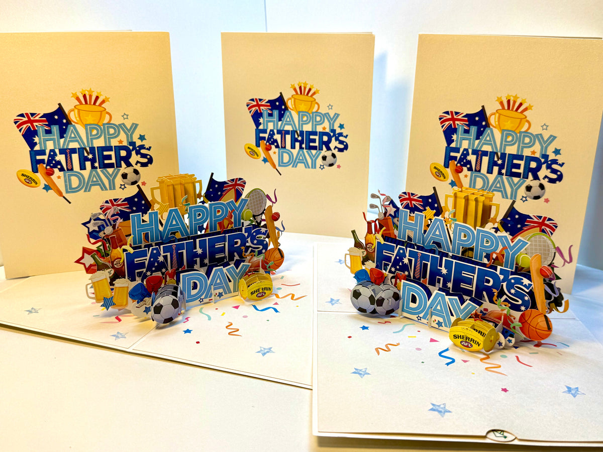 Happy Father’s Day with Aussie Sports & Games Origami Pop Cards 3D Pop Up Greeting Card Happy Birthday Thank You Handmade Gift Thinking of You Blank Card for Any Occasion Happy Mother's Day Happy Father's Australiana Celebration