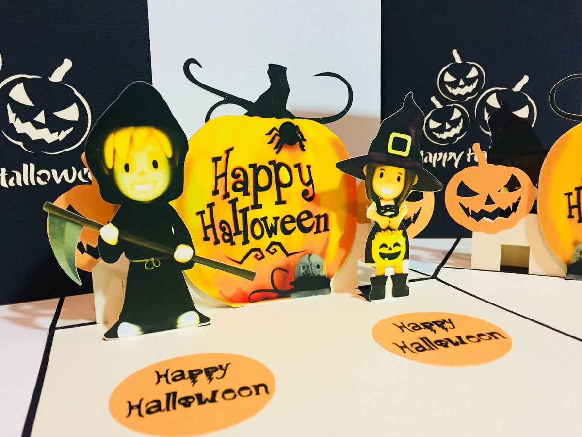 Happy Halloween Pumpkins Origami Pop Cards 3D Pop Up Greeting Card Happy Halloween Thank You Handmade Best Wishes Blank Card  Fun Party Cheer Gift Happy Holidays Celebrate the Special Day