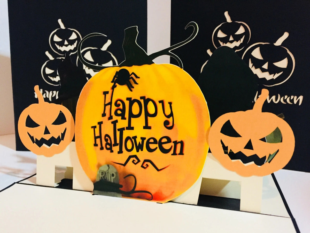 Happy Halloween Pumpkins Origami Pop Cards 3D Pop Up Greeting Card Happy Halloween Thank You Handmade Best Wishes Blank Card  Fun Party Cheer Gift Happy Holidays Celebrate the Special Day