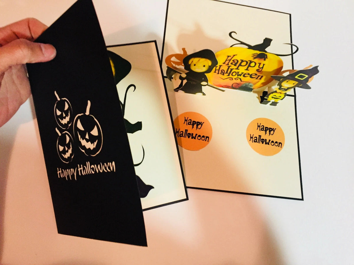 Happy Halloween Pumpkins Origami Pop Cards 3D Pop Up Greeting Card Happy Halloween Thank You Handmade Best Wishes Blank Card  Fun Party Cheer Gift Happy Holidays Celebrate the Special Day