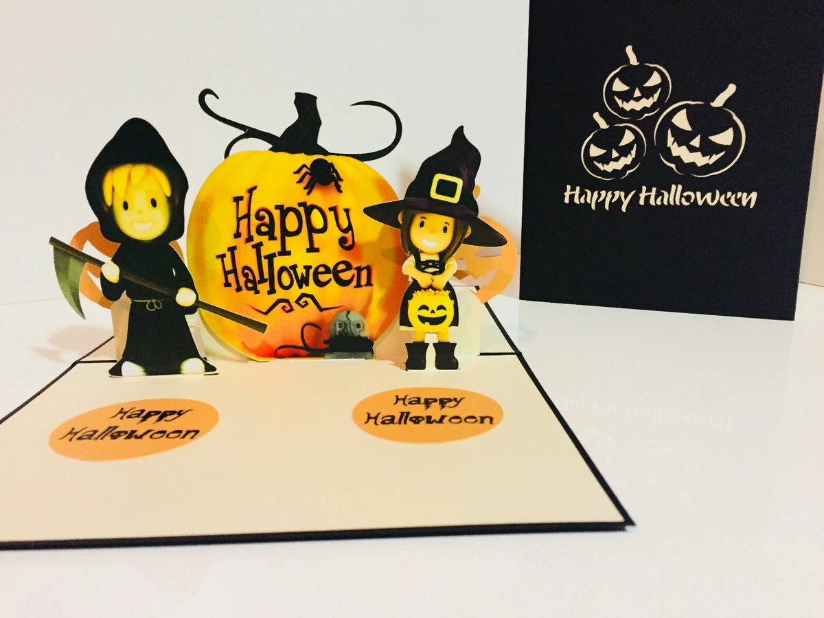 Happy Halloween Pumpkins Origami Pop Cards 3D Pop Up Greeting Card Happy Halloween Thank You Handmade Best Wishes Blank Card  Fun Party Cheer Gift Happy Holidays Celebrate the Special Day