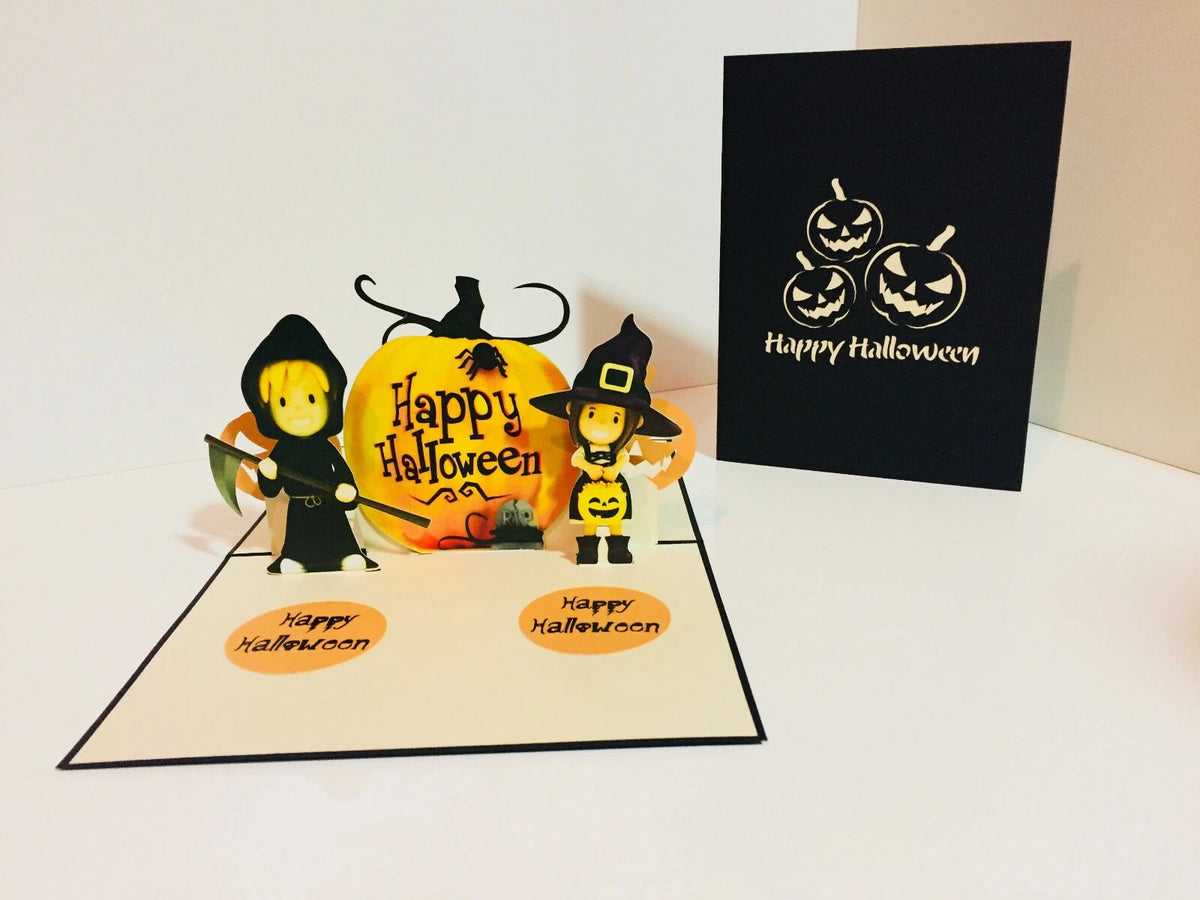 Happy Halloween Pumpkins Origami Pop Cards 3D Pop Up Greeting Card Happy Halloween Thank You Handmade Best Wishes Blank Card  Fun Party Cheer Gift Happy Holidays Celebrate the Special Day