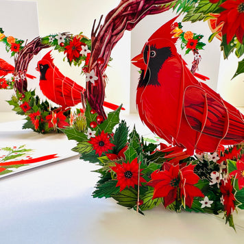 Happy Holidays Cardinal Red Bird with Poinsettia Red Flower Wreath Origami Pop Cards 3D Pop Up Greeting Card Merry Christmas Thank You Handmade Best Wishes Blank Card Gift Happy Holidays Celebrate the Special Day Moment with Family and Friends