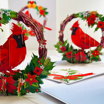 Happy Holidays Cardinal Red Bird with Poinsettia Red Flower Wreath Origami Pop Cards 3D Pop Up Greeting Card Merry Christmas Thank You Handmade Best Wishes Blank Card Gift Happy Holidays Celebrate the Special Day Moment with Family and Friends