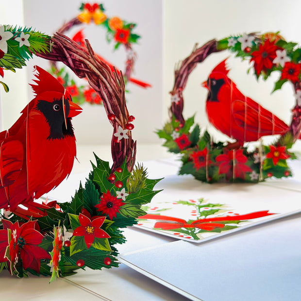 Happy Holidays Cardinal Red Bird with Poinsettia Red Flower Wreath Origami Pop Cards 3D Pop Up Greeting Card Merry Christmas Thank You Handmade Best Wishes Blank Card Gift Happy Holidays Celebrate the Special Day Moment with Family and Friends