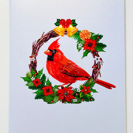 Happy Holidays Cardinal Red Bird with Poinsettia Red Flower Wreath Origami Pop Cards 3D Pop Up Greeting Card Merry Christmas Thank You Handmade Best Wishes Blank Card Gift Happy Holidays Celebrate the Special Day Moment with Family and Friends