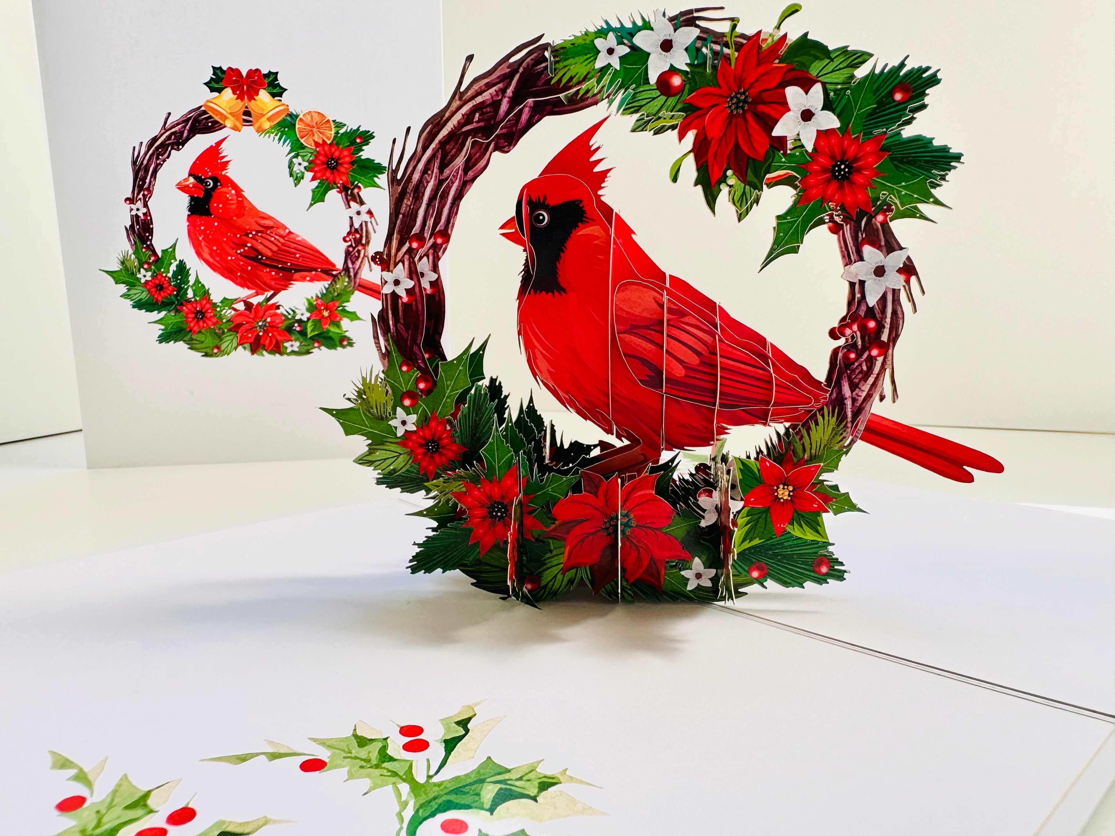 Happy Holidays Cardinal Red Bird with Poinsettia Red Flower Wreath Origami Pop Cards 3D Pop Up Greeting Card Merry Christmas Thank You Handmade Best Wishes Blank Card Gift Happy Holidays Celebrate the Special Day Moment with Family and Friends