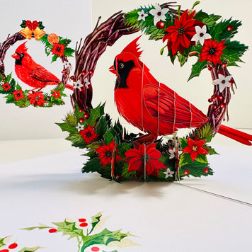 Happy Holidays Cardinal Red Bird with Poinsettia Red Flower Wreath Origami Pop Cards 3D Pop Up Greeting Card Merry Christmas Thank You Handmade Best Wishes Blank Card Gift Happy Holidays Celebrate the Special Day Moment with Family and Friends