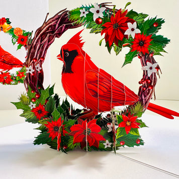 Happy Holidays Cardinal Red Bird with Poinsettia Red Flower Wreath Origami Pop Cards 3D Pop Up Greeting Card Merry Christmas Thank You Handmade Best Wishes Blank Card Gift Happy Holidays Celebrate the Special Day Moment with Family and Friends