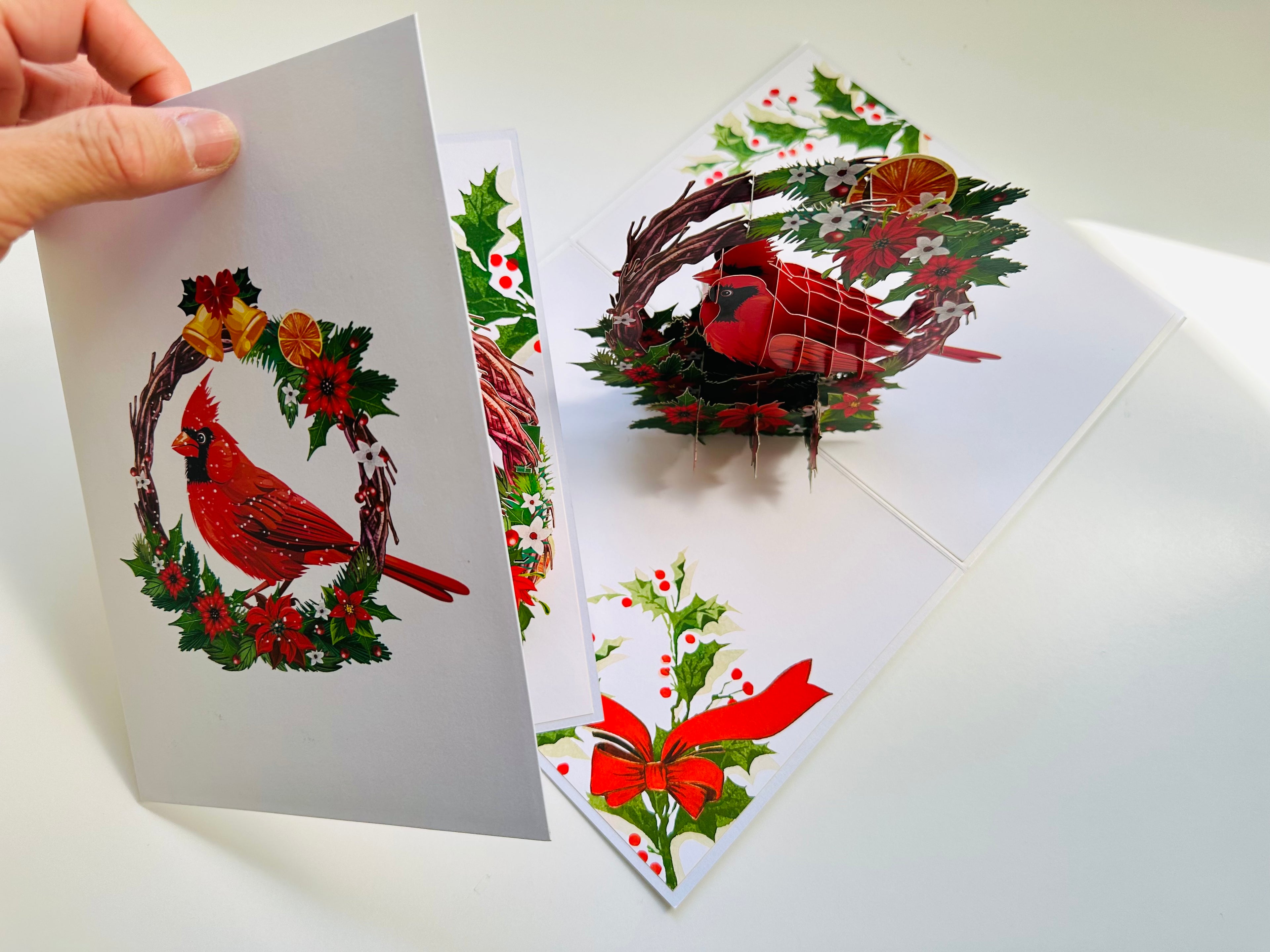 Happy Holidays Cardinal Red Bird with Poinsettia Red Flower Wreath Origami Pop Cards 3D Pop Up Greeting Card Merry Christmas Thank You Handmade Best Wishes Blank Card Gift Happy Holidays Celebrate the Special Day Moment with Family and Friends