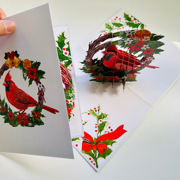 Happy Holidays Cardinal Red Bird with Poinsettia Red Flower Wreath Origami Pop Cards 3D Pop Up Greeting Card Merry Christmas Thank You Handmade Best Wishes Blank Card Gift Happy Holidays Celebrate the Special Day Moment with Family and Friends