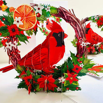 Happy Holidays Cardinal Red Bird with Poinsettia Red Flower Wreath Origami Pop Cards 3D Pop Up Greeting Card Merry Christmas Thank You Handmade Best Wishes Blank Card Gift Happy Holidays Celebrate the Special Day Moment with Family and Friends