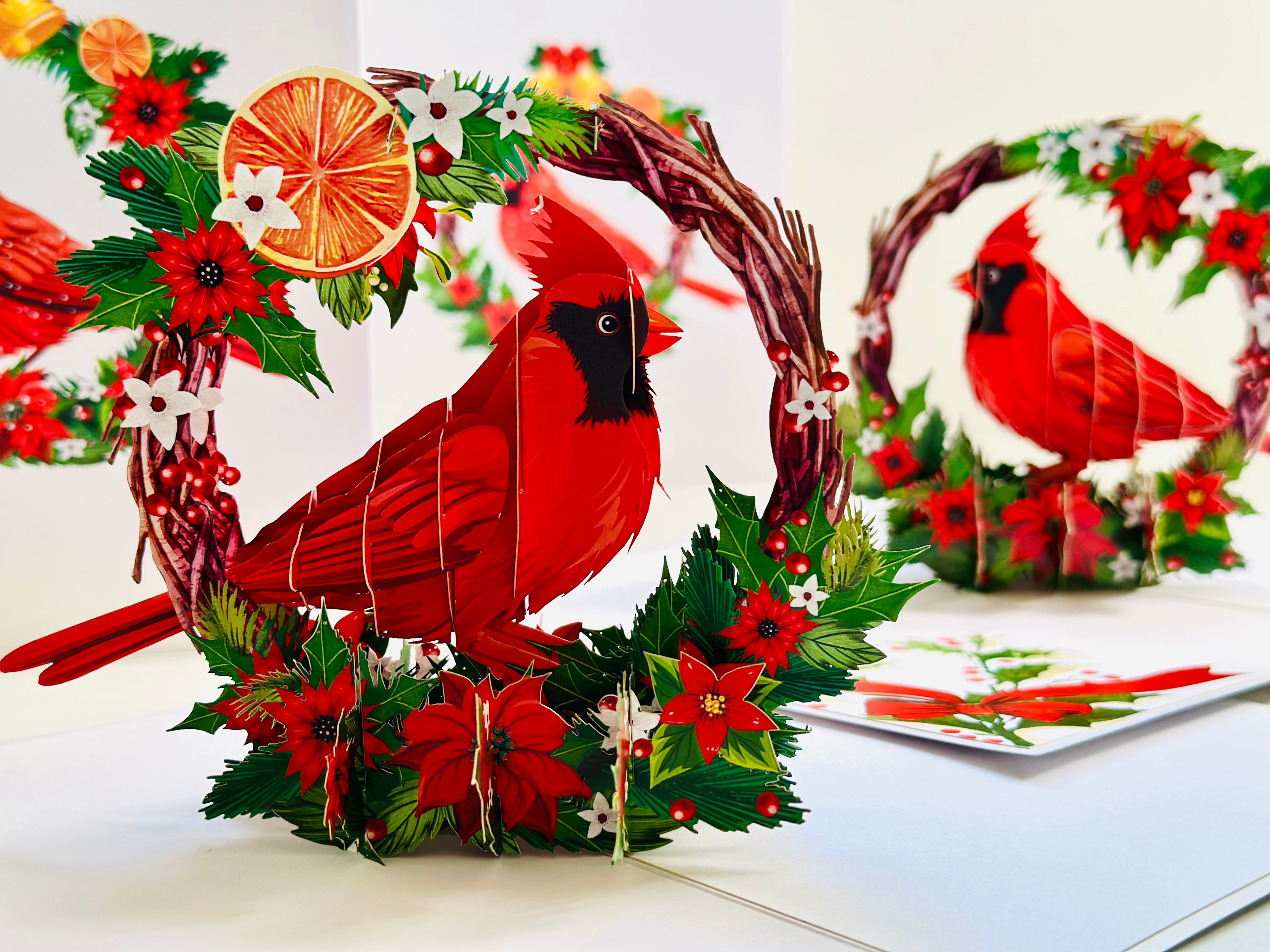 Happy Holidays Cardinal Red Bird with Poinsettia Red Flower Wreath Origami Pop Cards 3D Pop Up Greeting Card Merry Christmas Thank You Handmade Best Wishes Blank Card Gift Happy Holidays Celebrate the Special Day Moment with Family and Friends