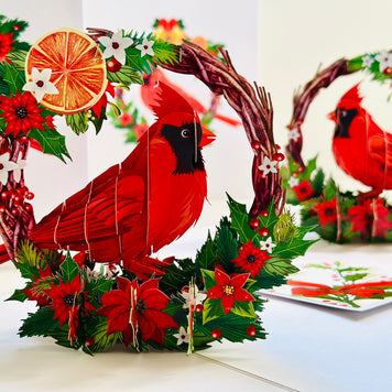 Happy Holidays Cardinal Red Bird with Poinsettia Red Flower Wreath Origami Pop Cards 3D Pop Up Greeting Card Merry Christmas Thank You Handmade Best Wishes Blank Card Gift Happy Holidays Celebrate the Special Day Moment with Family and Friends