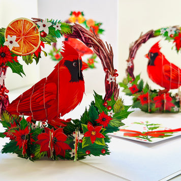 Happy Holidays Cardinal Red Bird with Poinsettia Red Flower Wreath Origami Pop Cards 3D Pop Up Greeting Card Merry Christmas Thank You Handmade Best Wishes Blank Card Gift Happy Holidays Celebrate the Special Day Moment with Family and Friends