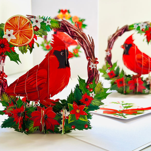Happy Holidays Cardinal Red Bird with Poinsettia Red Flower Wreath Origami Pop Cards 3D Pop Up Greeting Card Merry Christmas Thank You Handmade Best Wishes Blank Card Gift Happy Holidays Celebrate the Special Day Moment with Family and Friends