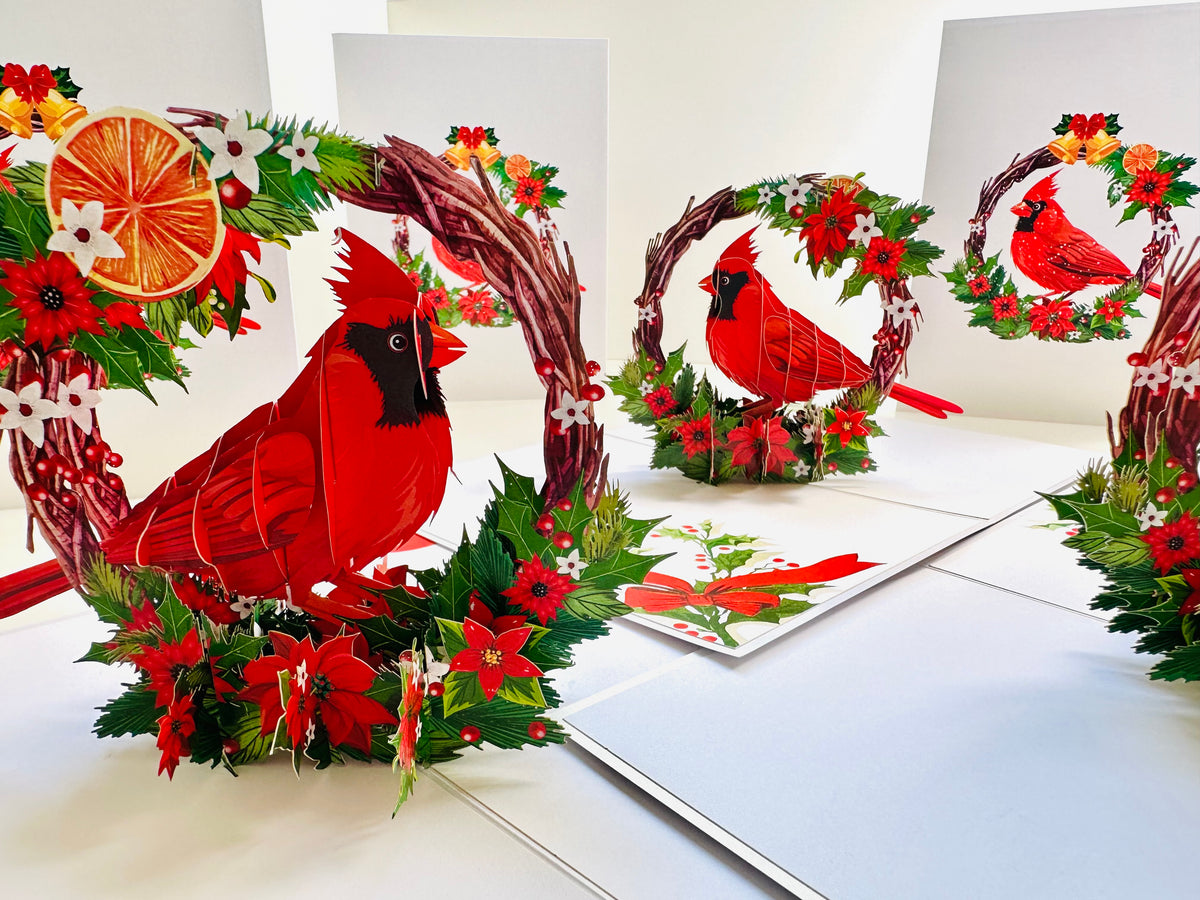 Happy Holidays Cardinal Red Bird with Poinsettia Red Flower Wreath Origami Pop Cards 3D Pop Up Greeting Card Merry Christmas Thank You Handmade Best Wishes Blank Card Gift Happy Holidays Celebrate the Special Day Moment with Family and Friends