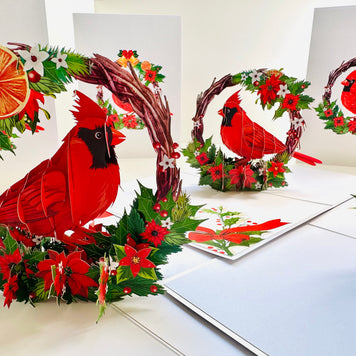 Happy Holidays Cardinal Red Bird with Poinsettia Red Flower Wreath Origami Pop Cards 3D Pop Up Greeting Card Merry Christmas Thank You Handmade Best Wishes Blank Card Gift Happy Holidays Celebrate the Special Day Moment with Family and Friends
