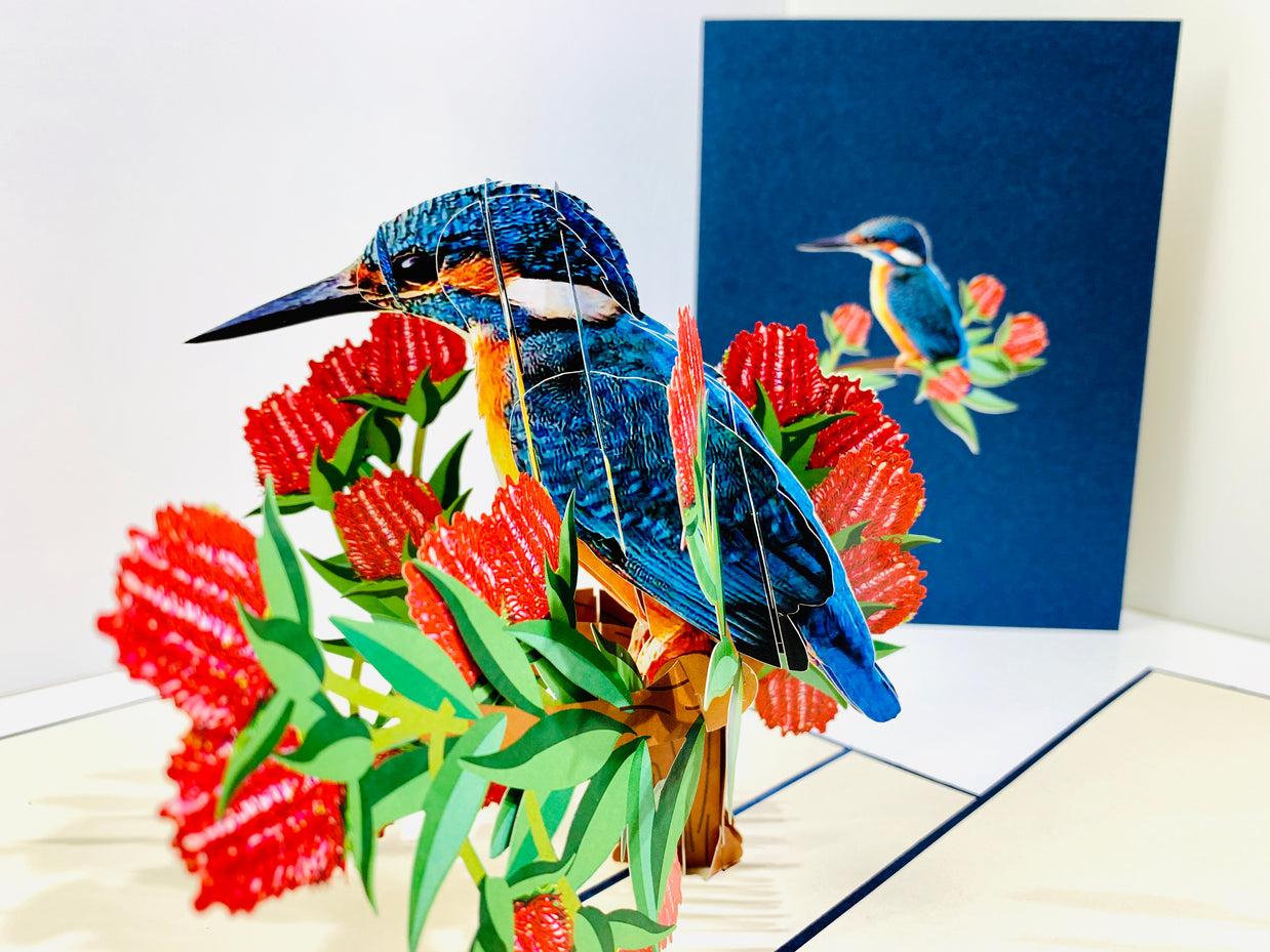 Happy Kingfisher Card - Beauty of Bird - Stands for Peace & Prosperity Origami Pop Cards 3D Pop Up Greeting Card Happy Birthday Thank You Handmade Gift Thinking of You Blank Card for Any Occasion Happy Mother's Day Happy Father's Australiana Birds