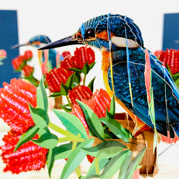 Happy Kingfisher Card - Beauty of Bird - Stands for Peace & Prosperity Origami Pop Cards 3D Pop Up Greeting Card Happy Birthday Thank You Handmade Gift Thinking of You Blank Card for Any Occasion Happy Mother's Day Happy Father's Australiana Birds