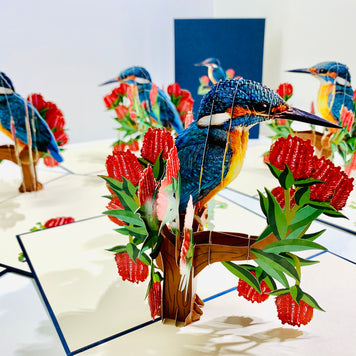 Happy Kingfisher Card - Beauty of Bird - Stands for Peace & Prosperity Origami Pop Cards 3D Pop Up Greeting Card Happy Birthday Thank You Handmade Gift Thinking of You Blank Card for Any Occasion Happy Mother's Day Happy Father's Australiana Birds