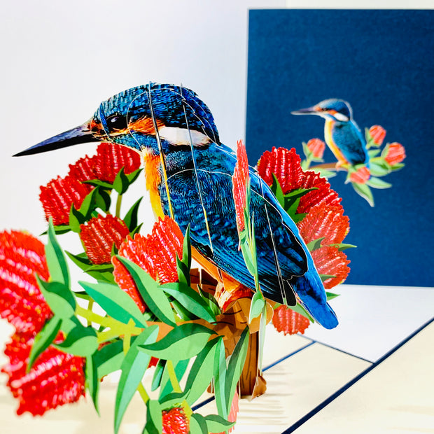 Happy Kingfisher Card - Beauty of Bird - Stands for Peace & Prosperity Origami Pop Cards 3D Pop Up Greeting Card Happy Birthday Thank You Handmade Gift Thinking of You Blank Card for Any Occasion Happy Mother's Day Happy Father's Australiana Birds