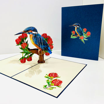 Happy Kingfisher Card - Beauty of Bird - Stands for Peace & Prosperity Origami Pop Cards 3D Pop Up Greeting Card Happy Birthday Thank You Handmade Gift Thinking of You Blank Card for Any Occasion Happy Mother's Day Happy Father's Australiana Birds