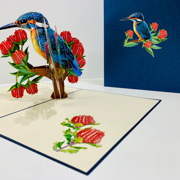 Happy Kingfisher Card - Beauty of Bird - Stands for Peace & Prosperity Origami Pop Cards 3D Pop Up Greeting Card Happy Birthday Thank You Handmade Gift Thinking of You Blank Card for Any Occasion Happy Mother's Day Happy Father's Australiana Birds
