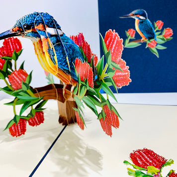 Happy Kingfisher Card - Beauty of Bird - Stands for Peace & Prosperity Origami Pop Cards 3D Pop Up Greeting Card Happy Birthday Thank You Handmade Gift Thinking of You Blank Card for Any Occasion Happy Mother's Day Happy Father's Australiana Birds
