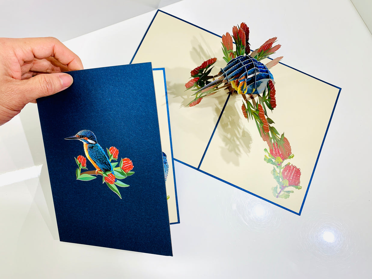 Happy Kingfisher Card - Beauty of Bird - Stands for Peace & Prosperity Origami Pop Cards 3D Pop Up Greeting Card Happy Birthday Thank You Handmade Gift Thinking of You Blank Card for Any Occasion Happy Mother's Day Happy Father's Australiana Birds