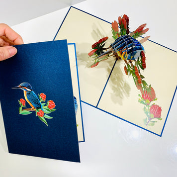 Happy Kingfisher Card - Beauty of Bird - Stands for Peace & Prosperity Origami Pop Cards 3D Pop Up Greeting Card Happy Birthday Thank You Handmade Gift Thinking of You Blank Card for Any Occasion Happy Mother's Day Happy Father's Australiana Birds