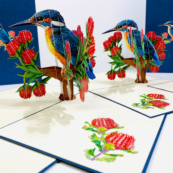 Happy Kingfisher Card - Beauty of Bird - Stands for Peace & Prosperity Origami Pop Cards 3D Pop Up Greeting Card Happy Birthday Thank You Handmade Gift Thinking of You Blank Card for Any Occasion Happy Mother's Day Happy Father's Australiana Birds