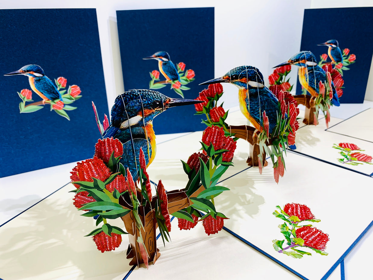 Happy Kingfisher Card - Beauty of Bird - Stands for Peace & Prosperity Origami Pop Cards 3D Pop Up Greeting Card Happy Birthday Thank You Handmade Gift Thinking of You Blank Card for Any Occasion Happy Mother's Day Happy Father's Australiana Birds