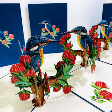 Happy Kingfisher Card - Beauty of Bird - Stands for Peace & Prosperity Origami Pop Cards 3D Pop Up Greeting Card Happy Birthday Thank You Handmade Gift Thinking of You Blank Card for Any Occasion Happy Mother's Day Happy Father's Australiana Birds