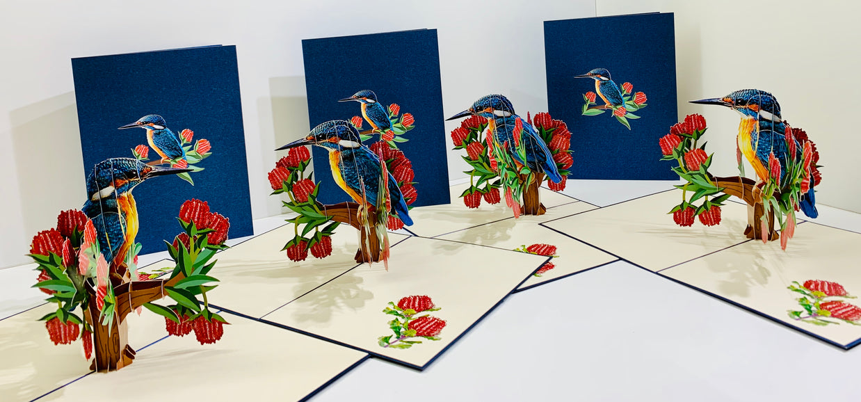 Happy Kingfisher Card - Beauty of Bird - Stands for Peace & Prosperity Origami Pop Cards 3D Pop Up Greeting Card Happy Birthday Thank You Handmade Gift Thinking of You Blank Card for Any Occasion Happy Mother's Day Happy Father's Australiana Birds