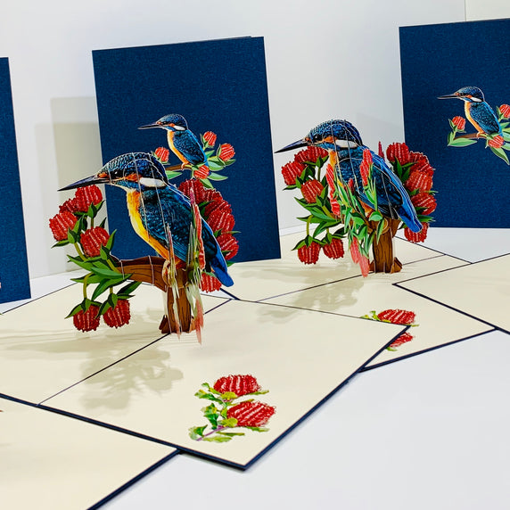 Happy Kingfisher Card - Beauty of Bird - Stands for Peace & Prosperity Origami Pop Cards 3D Pop Up Greeting Card Happy Birthday Thank You Handmade Gift Thinking of You Blank Card for Any Occasion Happy Mother's Day Happy Father's Australiana Birds