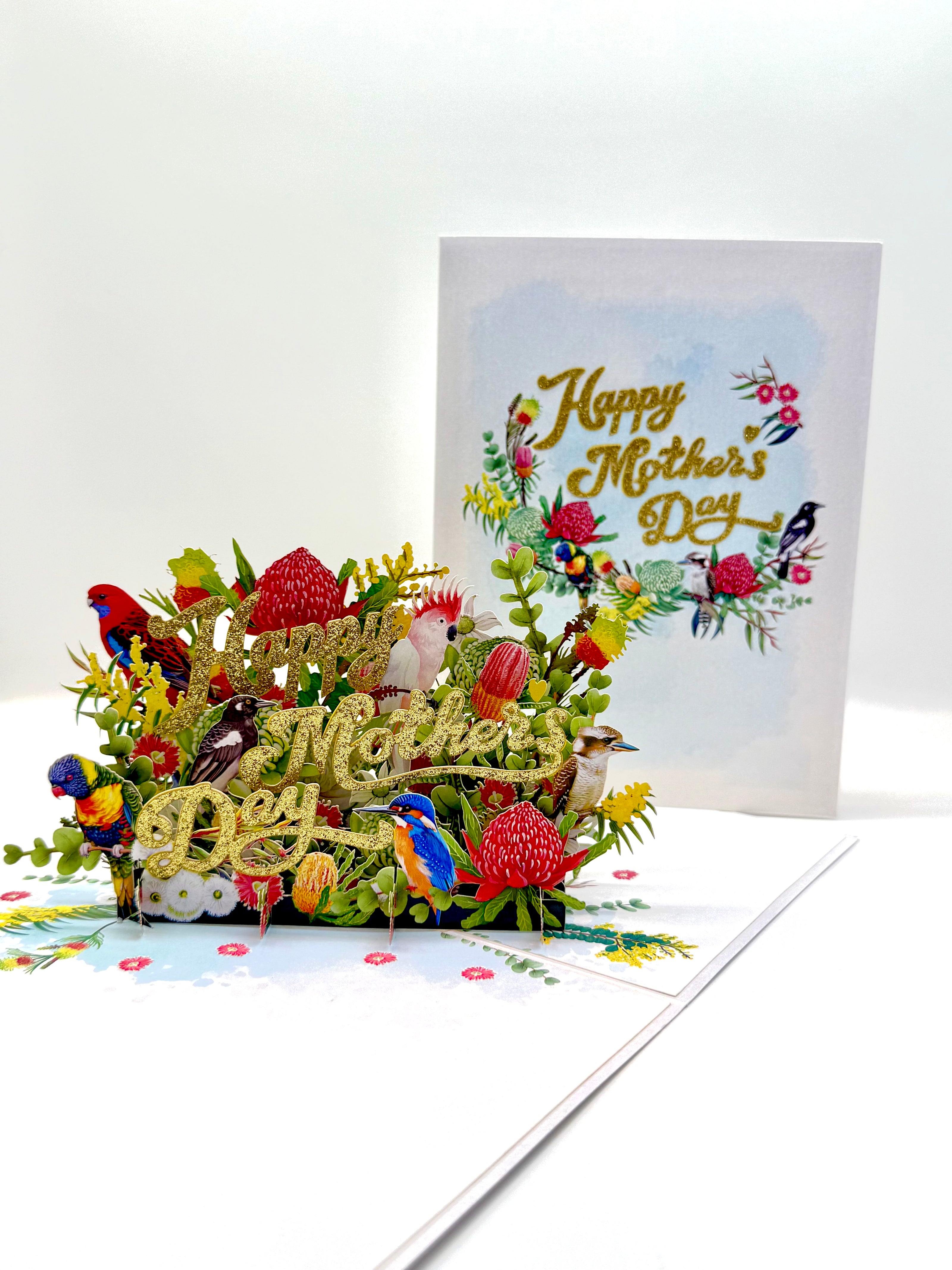 Happy Mother's Day - Australian Native Garden & Birds Origami Pop Cards 3D Pop Up Greeting Card Thank You Handmade Gift Thinking of You Happy Birthday Occasion Australiana Celebrate the Beauty and Happiness During Special Day Best Wishes Gift