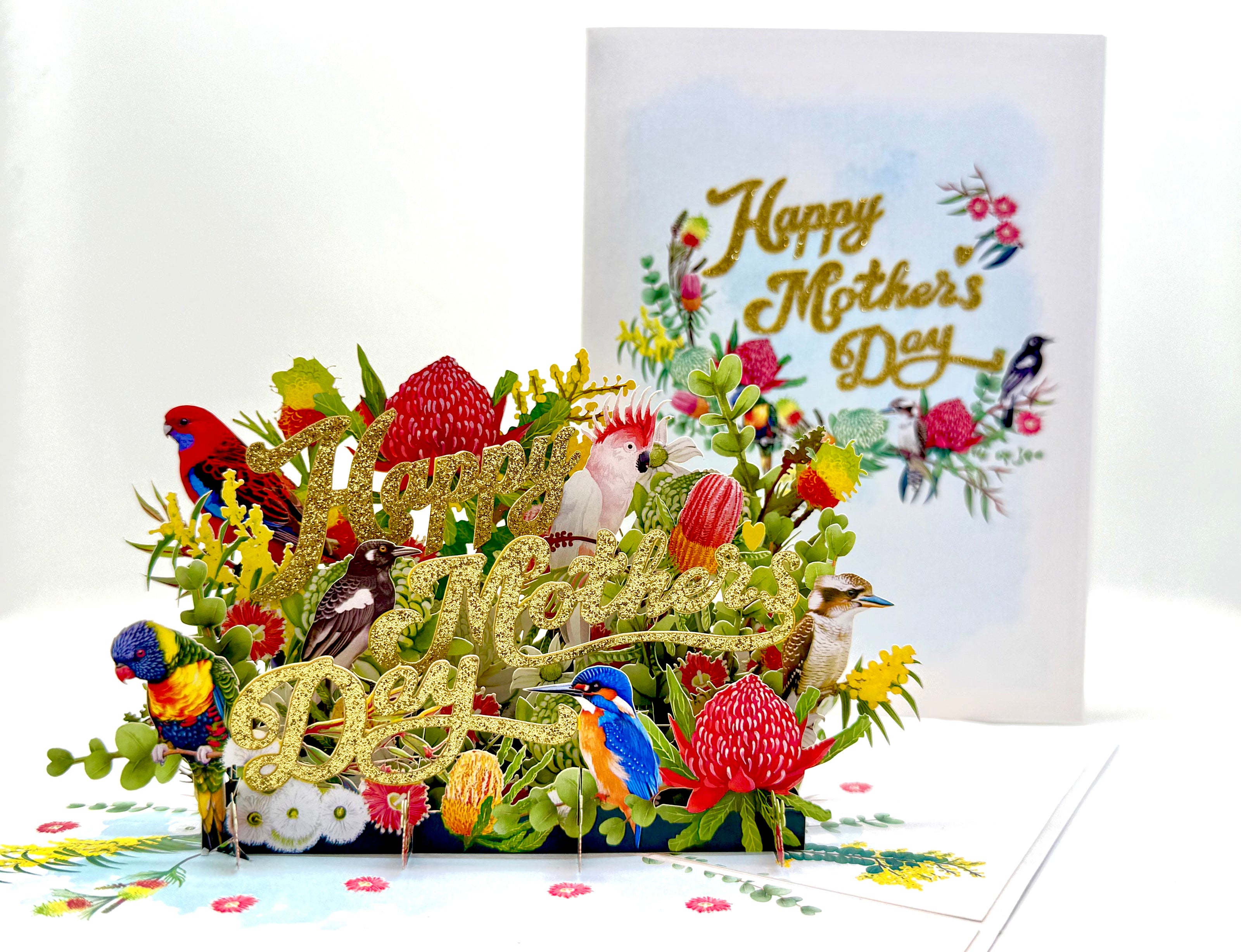 Happy Mother's Day - Australian Native Garden & Birds Origami Pop Cards 3D Pop Up Greeting Card Thank You Handmade Gift Thinking of You Happy Birthday Occasion Australiana Celebrate the Beauty and Happiness During Special Day Best Wishes Gift