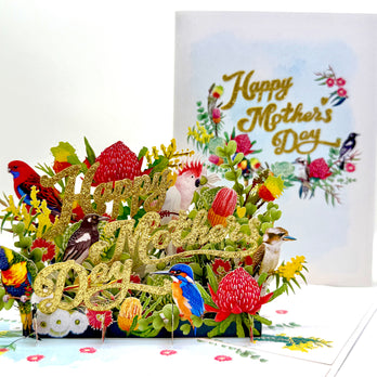 Happy Mother's Day - Australian Native Garden & Birds Origami Pop Cards 3D Pop Up Greeting Card Thank You Handmade Gift Thinking of You Happy Birthday Occasion Australiana Celebrate the Beauty and Happiness During Special Day Best Wishes Gift