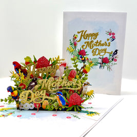 Happy Mother's Day - Australian Native Garden & Birds Origami Pop Cards 3D Pop Up Greeting Card Thank You Handmade Gift Thinking of You Happy Birthday Occasion Australiana Celebrate the Beauty and Happiness During Special Day Best Wishes Gift